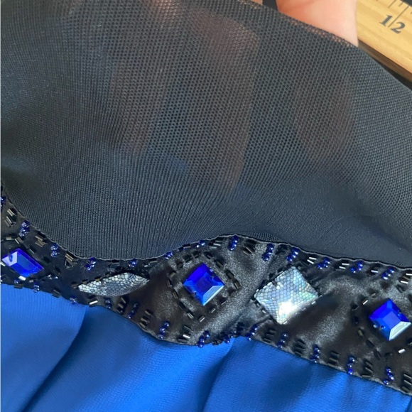 LB Collection Women's Tunic Top Sz 24 Blue & Black Pleated Jewel Mesh & Chiffon - Picture 5 of 10